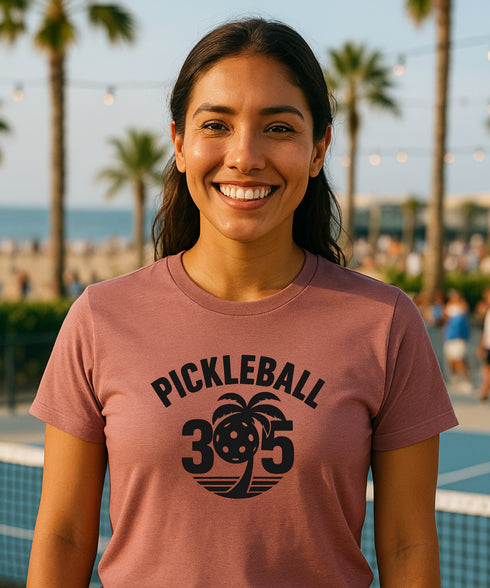 Pickleball 305 Palm Tree by Pepini Pickleball — white Pickleball T-Shirt front view